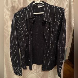 Women’s long sleeve button down front vertical striped shirt